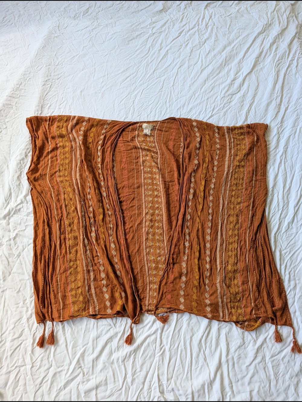 Free People Rust Orange Patterned Open-Front Tunic